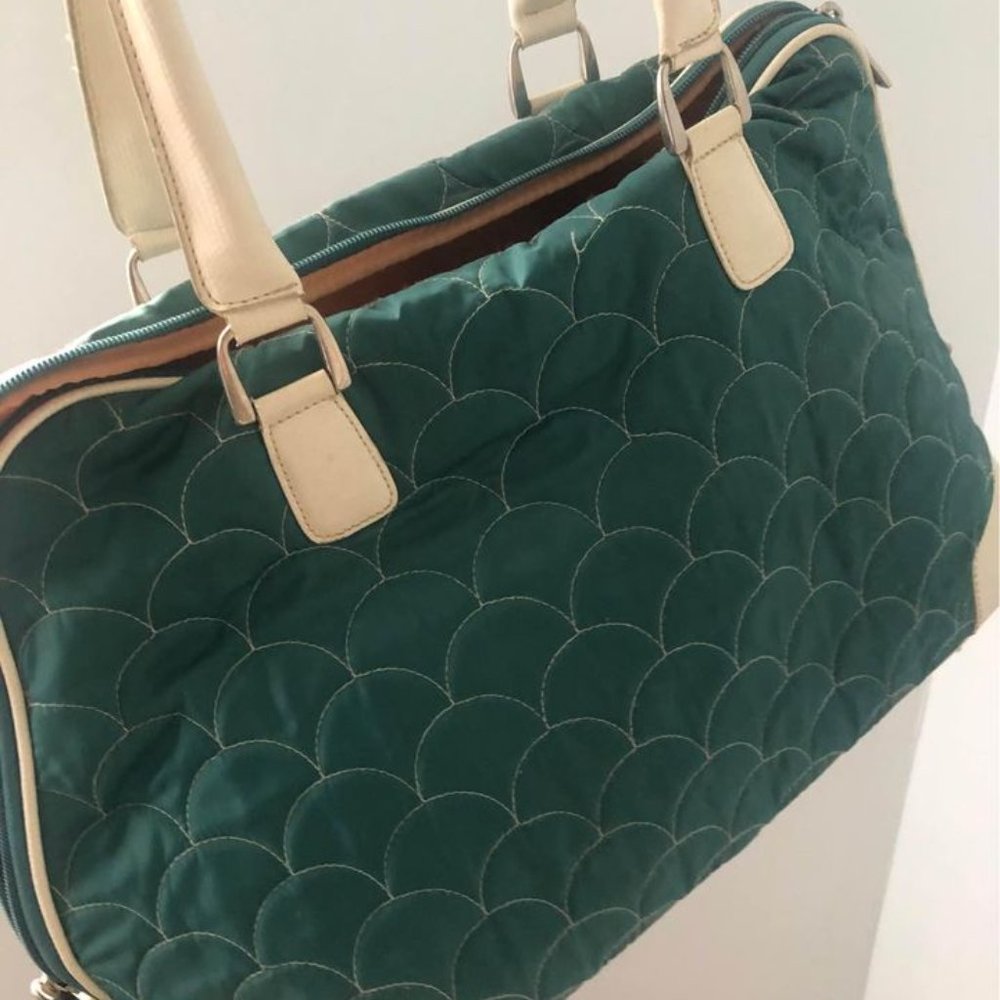 80s vintage DVF quilted bag green nylon and white faux scales leather - Picture 2 of 6